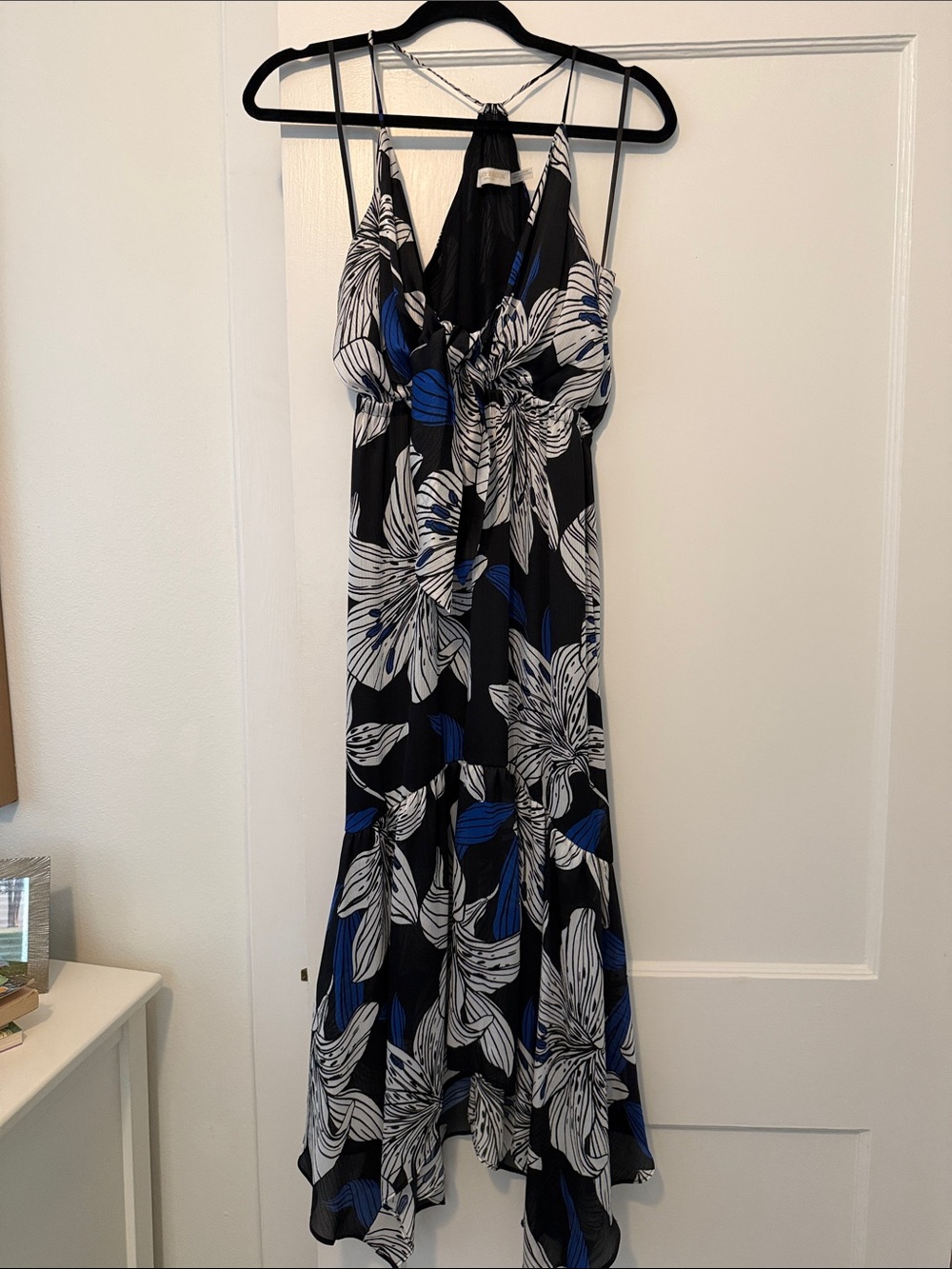 NWOT Ramy Brook Floral Tie-Front Maxi Dress — Black, White & Blue xs